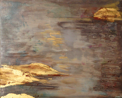 Inland Water (2012) acrylic and gold leaf on wood panel, 10&quot; x 8&quot;